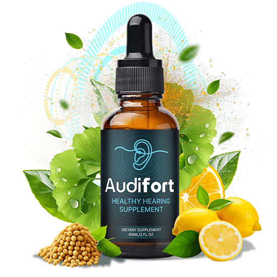 Audifort liquid ear health support supplement bottle with dropper, 60 mL